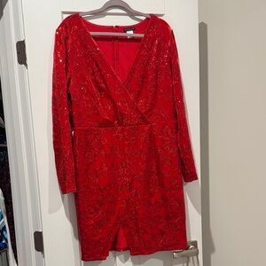 VENUS Dazzling Red Sequin Long Sleeve Dress